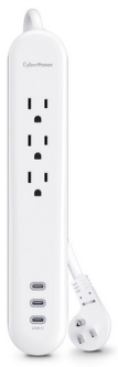 CyberPower P304UC3 4 ft. 3-Outlet Surge Protector with 3 USB-C Ports and Cord, White