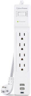 CyberPower P405UC 4 Outlet, 5' Cord 3USB, White Short Description: CyberPower P405UC Surge