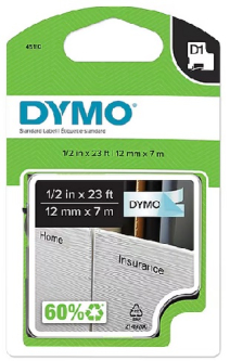 Dymo 45110 1/2" x 23', Black on Clear