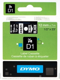 DYMO S0720610 DY D1 12MMX7M 1/2"X23', White/Black Global