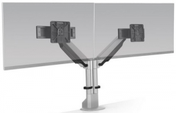 HAT Design Works E2-2-124 Dual Envoy Monitor Arm with Top Down Clamp/Grommet Mount, Silver