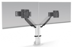 HAT Design Works E2-2-248 Dual Envoy Monitor Arm with Top Down Clamp/Grommet Mount, White
