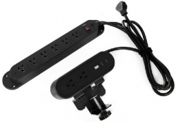 HAT Design PWR-ACC-STRP-BK Reya Power Strip with Hardwired Surface Module - Combo Power Strip
