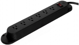 HAT Design PWR-STRP-BK Reya Power Strip with 6 3-Prong AC Outlets, Mount Under Desktop