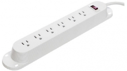 HAT Design PWR-STRP-WH Reya Power Strip with 6 3-Prong AC Outlets, Mount Under Desktop