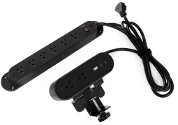 Reya PWRG-ACC-TD-STRP-BK Surface Mounted Power Module + Power Strip, 65W, 8 power receptacles