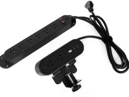Reya PWRG-ACCW-TD-STRP-BK Power Strip with Hardwired Surface Module, 65W, 8 power receptacles