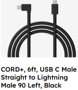 VAULT CRD-E1C-E2XXX-B Cord+, 6FT, USB C Male Straight to USB C Male 90 Left, Black