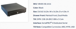 APG Cash Drawer VB485-BL1616 Vasario Cash Drawer, 16.2x16.4, Black, Painted Front, Dual Media Slots