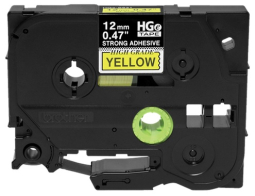 Brother HGES6315PK HG Extra Strength Adh Tape, 5 Pack - 0.47 IN X 26.2 FT, 12MM X 8M Black on Yellow