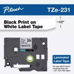 Brother TZE231M P-Touch, Standard Laminated Tapes, 0.47"X 26.2', Black on White, Label