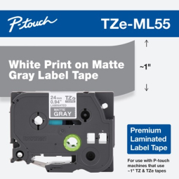 Brother TZEML55 0.94 in X 26.2 FT (24MM X 8M), Black Ink on Matte Gray Label, 2 Pack