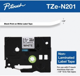 Brother TZEN201 Super Narrow Non-Laminated Tape, 3.5MM X 8M Black on White Tape