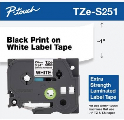 Brother TZES251 P-touch Extra Strength, Super Adhesive Tapes, 1IN X 26.2FT Black on White Industrial