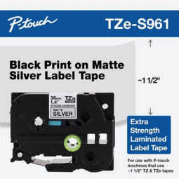 Brother TZES961 P-Touch Extra Strength, Super Adhesive Tapes, 1.5IN X 26.2FT Black on Matte Silver