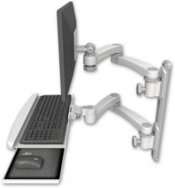 ICW EV65-T19D-KUB-A4-MW LCD mount, 19" Track, two arms, a bent KB, two 20" two arms, White