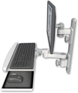 ICW EV65-T19D-KUB-AS1-MW LCD mount, 19" Track, two arms, a bent KB, 6" arm, White