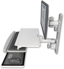 ICW EV65-T19D-KUS-AS1-MW LCD mount, 19" Track, two arms, work surface, KB, 6" arm, White