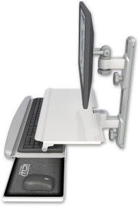 ICW EV65-T19D-KUS-MW LCD mount, 19" Track, two arms, work surface tray and slide-out KB, White