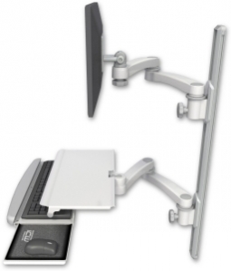 ICW EV65-T36D-KUS-A4-MW LCD mount, 36" Track, two arms, work surface, KB, two 20" two arms, White