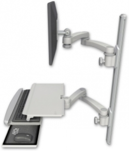 ICW EV65-T36D-KUS-A4-QG LCD mount, 36" Track, two arms, work surface, KB, two 20" two armss, Gray