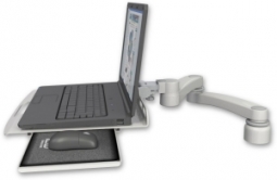 ICW LUS-D1-A2 Laptop tray slider desk mount, a 1" riser, 20" double-arm, Quartz Gray