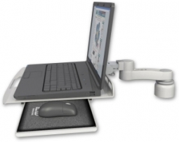 ICW LUS-D1-AS1 Laptop tray with slider desk mount, a 1" riser, 6" arm, Quartz Gray