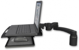 ICW LUS-D3-A2 Laptop tray desk mount, a 3" riser, 20" double-arm, Writable Black