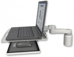 ICW LUS-D3-AS1 Laptop tray with slider desk mount, a 3" riser, 6" arm, Quartz Gray