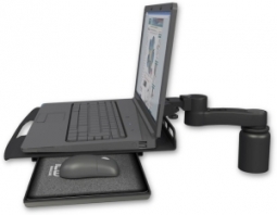 ICW LUS-D3-AS1 Laptop tray with slider desk mount, a 3" riser, 6" arm, Writable Black