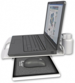 ICW LUS-D3 Laptop tray with slider desk mount, 3" riser, Medical White