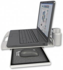 ICW LUS-D3 Laptop tray with slider desk mount, 3" riser, Quartz Gray