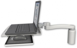ICW LUS-D5-A1 Laptop tray with slider desk mount, a 5" riser, 11" arm, Quartz Gray