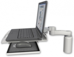 ICW LUS-D5-AS1 Laptop tray with slider desk mount, a 5" riser, 6" arm, Quartz Gray