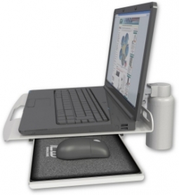 ICW LUS-D5 Laptop tray with slider desk mount, 5" riser, Quartz Gray