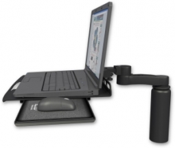 ICW LUS-D7-AS1 Laptop tray with slider desk mount, a 7.5" riser, 6" arm, Writable Black