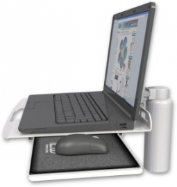 ICW LUS-D7 Laptop tray with slider desk mount, 7.5" riser, Medical White