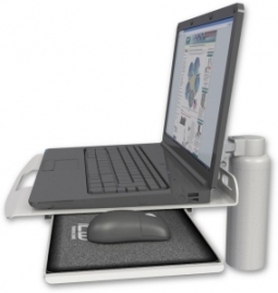 ICW LUS-D7 Laptop tray with slider desk mount, 7.5" riser, Quartz Gray