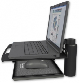 ICW LUS-D7 Laptop tray with slider desk mount, 7.5" riser, Writable Black