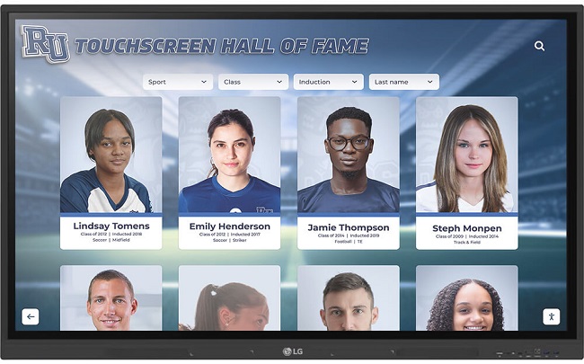Hall of Fame interactive touchscreen display with inductee profiles, stats, and highlight videos.