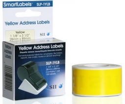 Seiko SLP-1YLB SLP-1BLB Address Labels - Yellow, 1-1/8" by 3-1/2", 130 Labels per Roll