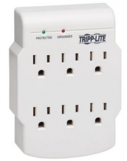 Tripp Lite SK6-0B 6-Outlet Surge Protector, Direct Plug-In, 750 Joules, Diagnostic LED, Black