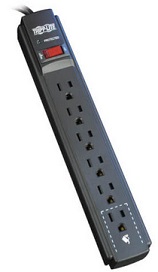 Tripp-Lite TLP606B Surge Protector, 6 Outlets, 6 Foot Cord, 750 Joules, Protected LED, Black, 10K Ul